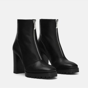 🆕️Zara Leather Platform Ankle Bootie